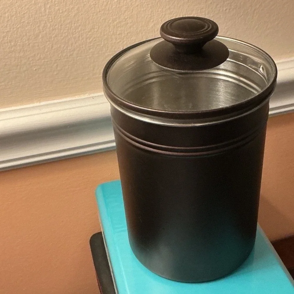 Modern Oil Rubbed Bronze Stainless Steel Kitchen Canister with Glass‎ Lid 7.25in